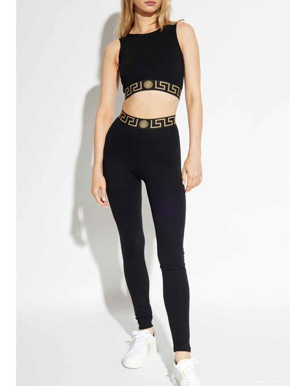 Affordable Women leggings Versace Greca-waistband high-waist 0405